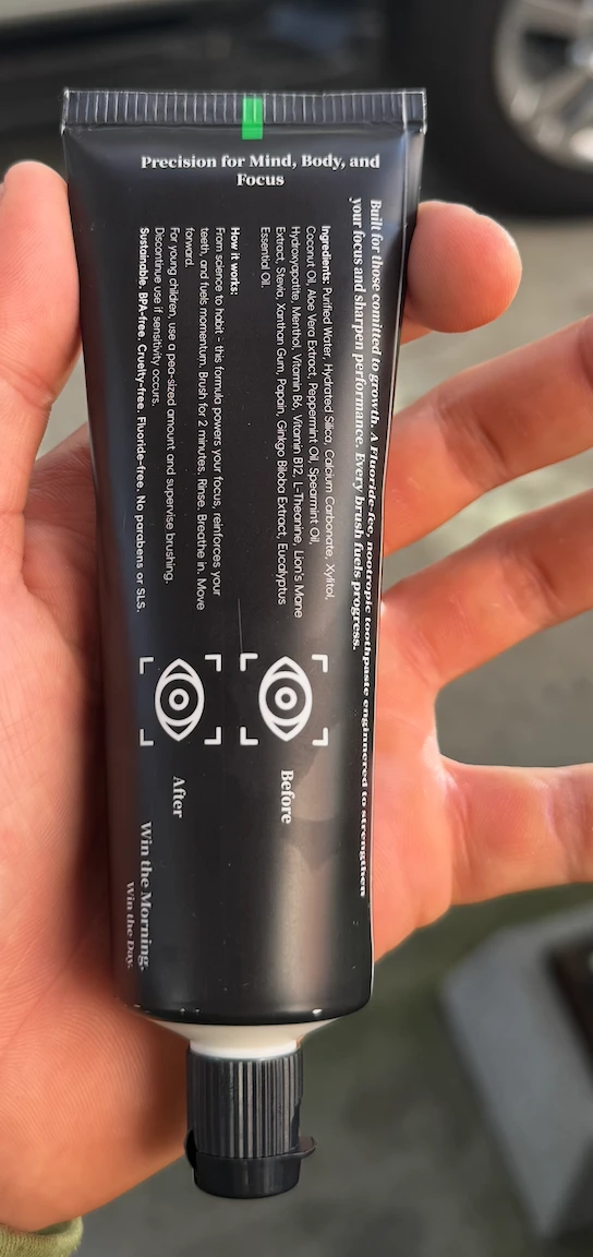 Clarora tube held in hand: Every ingredient, on the label.
