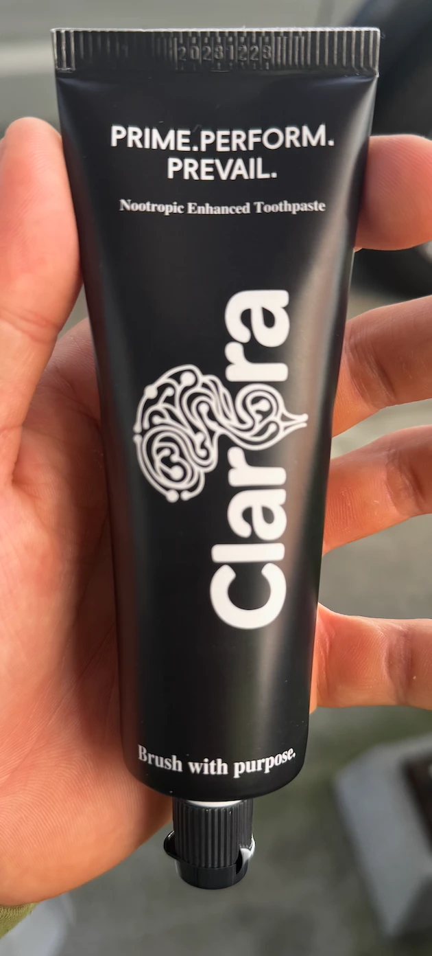 Clarora tube held in hand: Prime. Perform. Prevail.